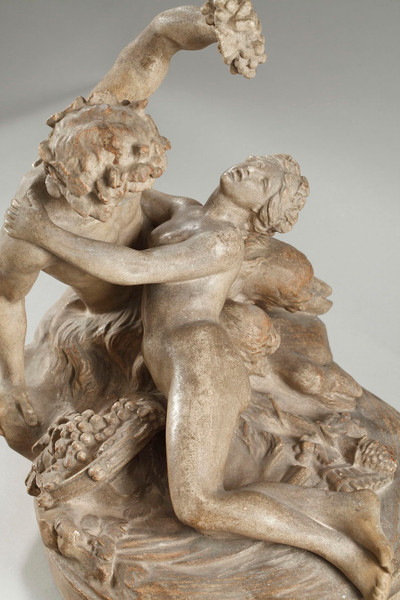 GROUPE EN TERRE CUITE NYMPHE ET FAUNE