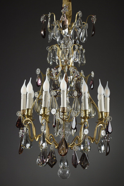 Grand lustre à pampilles en cristal du XIXe siècle