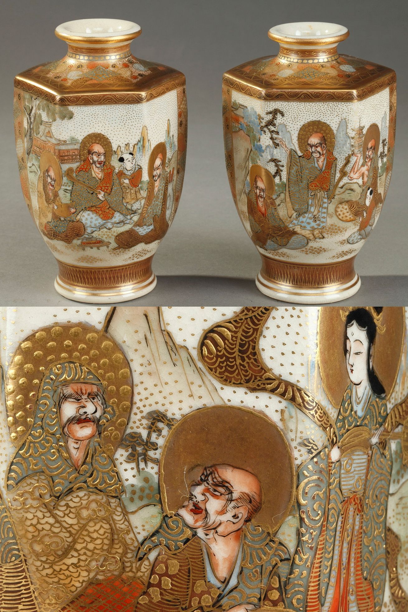 Paire de petits vases Satsuma en porcelaine, Japon 20ème siècle
