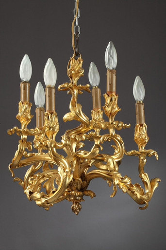 Lustre en bronze doré Rococo