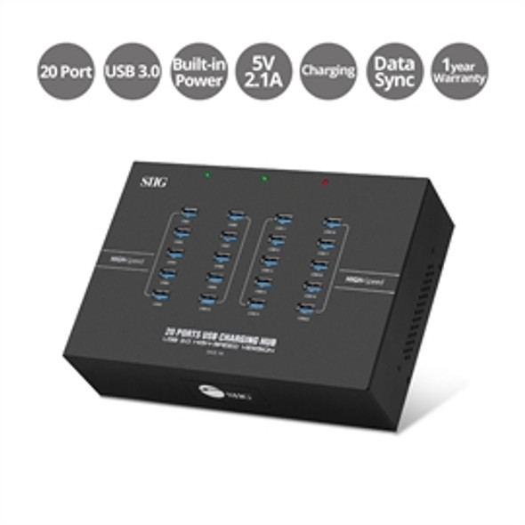 SIIG Accessory ID-US0611-S1 20-Port Industrial USB 3.1 Hub with Charging Brown Box