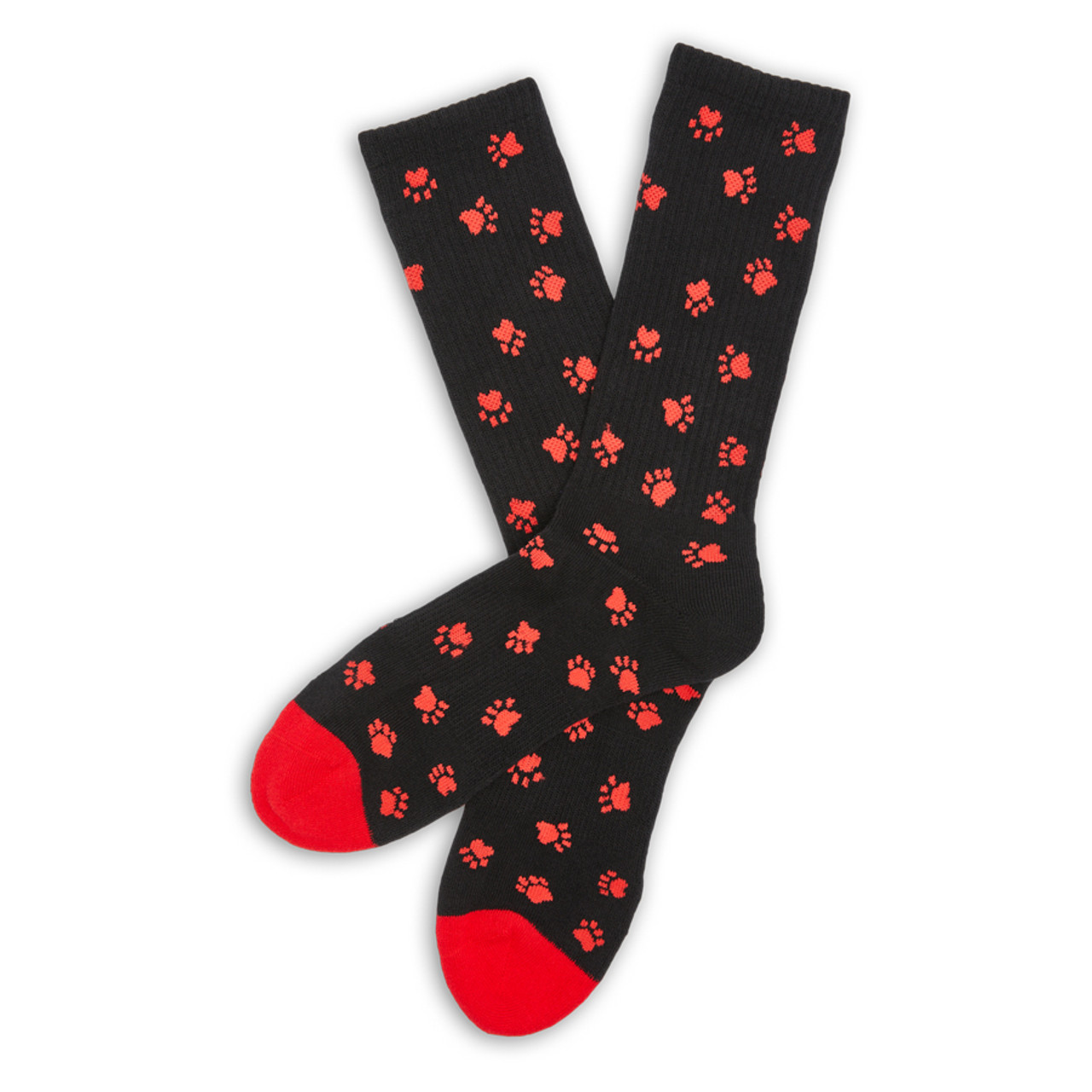 Red and Black Dawg Paw Socks, Athletic Casual Crew Socks
