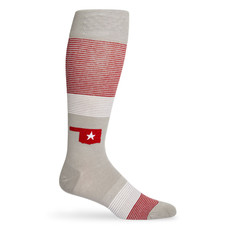 Premium crimson and grey dress socks with Oklahoma on the ankle. Premium crimson and grey dress socks with Oklahoma on the ankle.