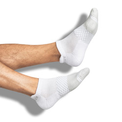 Premium White Ankle Socks with mesh foot and cushioned footbed - Side View Premium White Ankle Socks with mesh foot and cushioned footbed - Side View