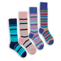 Spectrum Stripes Bundle—Rolly aqua, Piper pink, Diego lavender & Jones multicolor dress socks; luxury cotton, TrueStay™ cuffs. Spectrum Stripes Bundle—Rolly aqua, Piper pink, Diego lavender & Jones multicolor dress socks; luxury cotton, TrueStay™ cuffs.