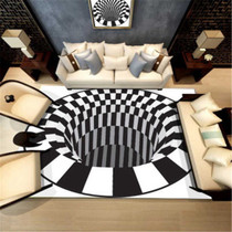 3D Vortex Carpet Black White Grid Bottomless Hole Illusion Rug