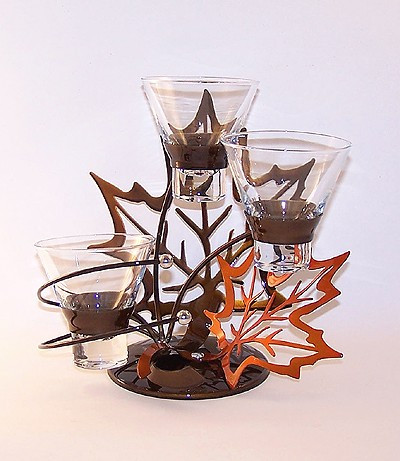 Autumn Maple Leaf Candle Holder Triple