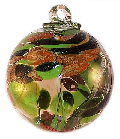 Small Witch Ball Silver Nitrate Greens & Burnt Orange