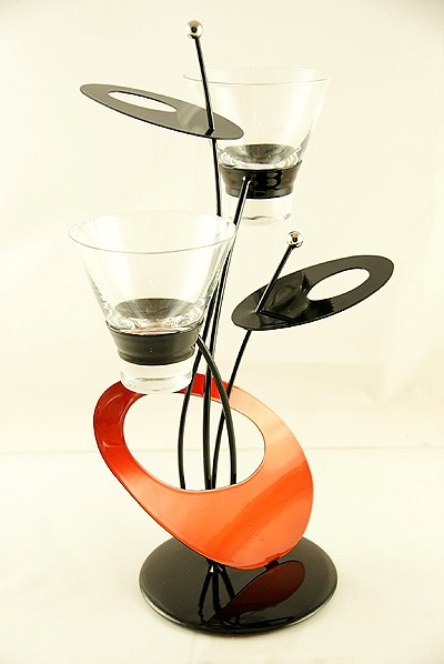 Mid Century Mod Candle Holder Double
