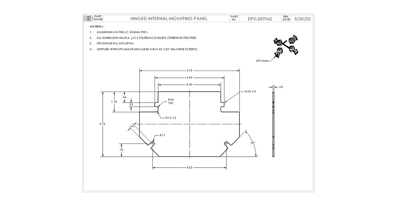 BUD Industries DPX-287062 Hinged Internal Mounting Panel