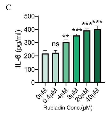 ELH-IL6 was used to measure IL-6 in HepG2 cell culture supernatants following rubiadin treatment. Figure adapted from Xie et al., Int. J. Mol. Sci., 2025.
