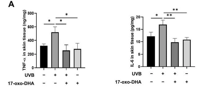ELM-TNFα and ELM-IL6 kits were used to measure TNF-α and IL-6 levels in UVB-irradiated mouse skin. Figure adapted from <a href="https://www.sciencedirect.com/science/article/pii/S2213231723000678" target="_blank">Kim et al., Redox Biology, 2023</a>.