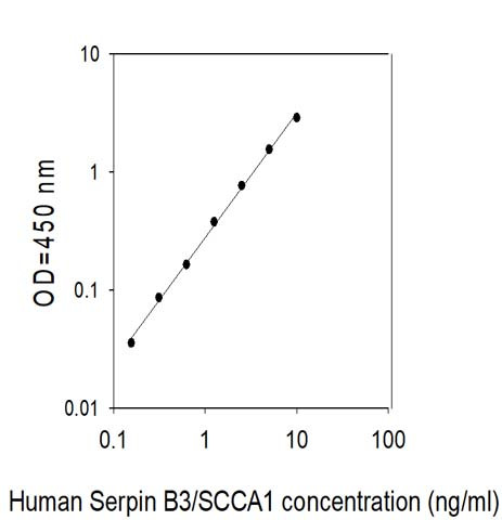 This antibody is used in the ELISA kit (catalog number: ELH-SERPINB3).