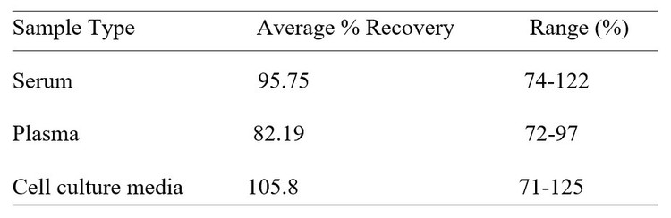 Equine IL-17A ELISA kit Spiking and Recovery Results