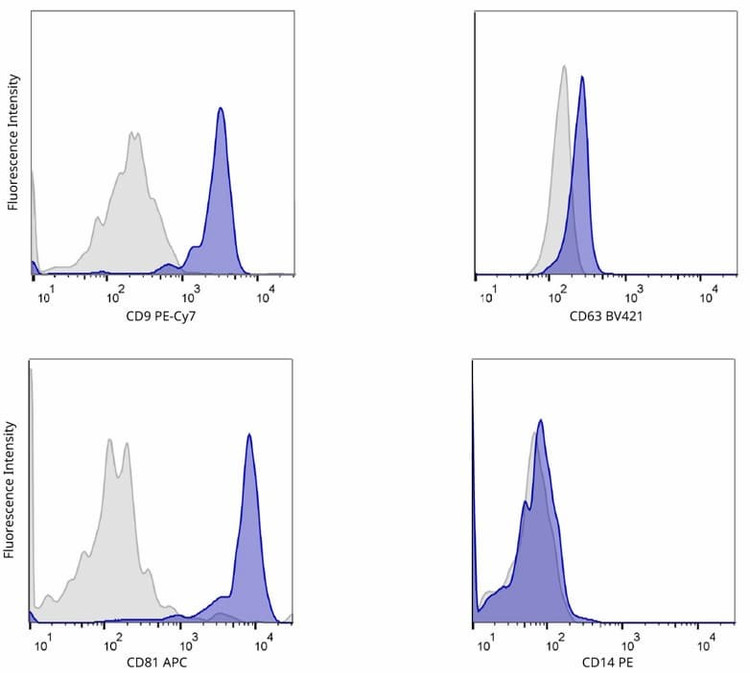U937 exosomes were captured by bead-based immunoprecipitation, stained with dye-conjugated antibodies against specific surface markers, and analyzed via flow cytometry.