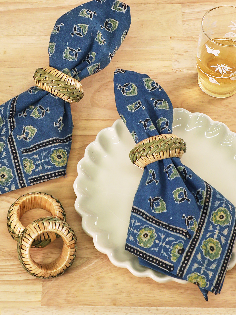 Rory Rattan Napkin Ring Set of 4 - Sage | Shop Beautiful Designs