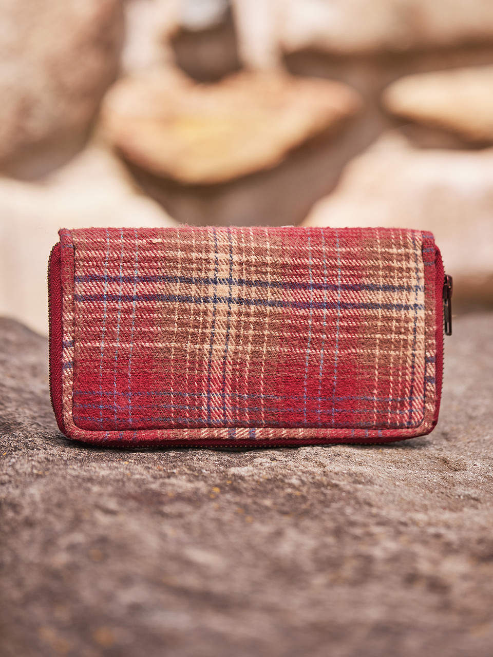 【APERTY】Lサイズ WIDE BAG TARTAN BROWN Zipper Wallet - Brick Road | Shop Beautiful Designs by April Cornell
