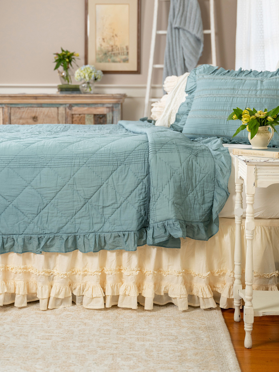 Pretty Pintuck Quilt - Slate Blue | Shop Beautiful Designs by