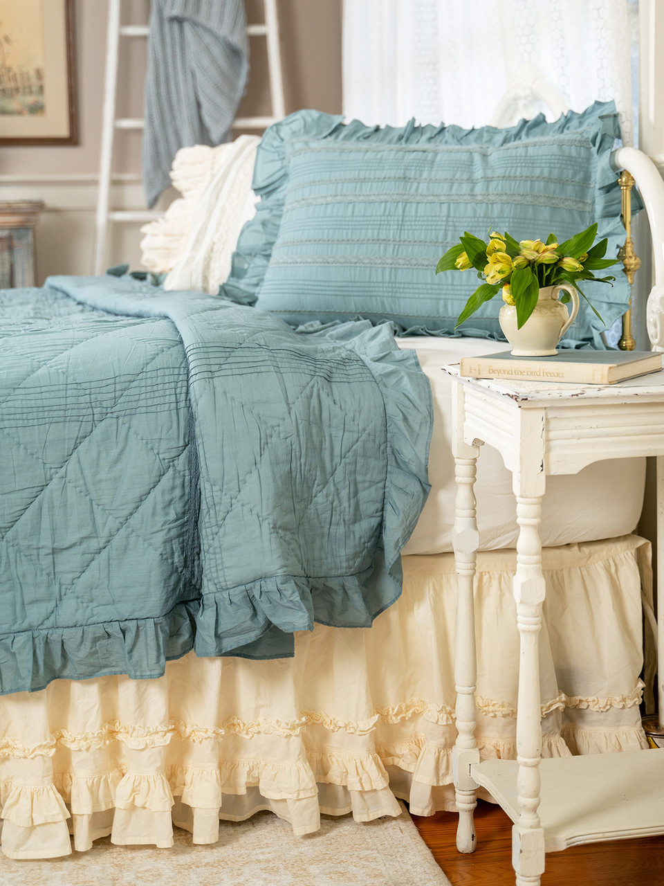 Pretty Pintuck Quilt - Slate Blue | Shop Beautiful Designs by