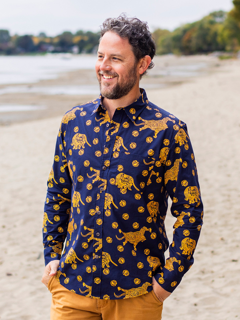 tiger collarless shirt