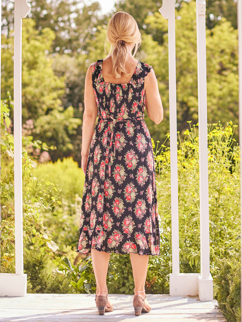 pink and black wrap dress Black & Pink Abstract Print Midi Wrap Jersey Dress