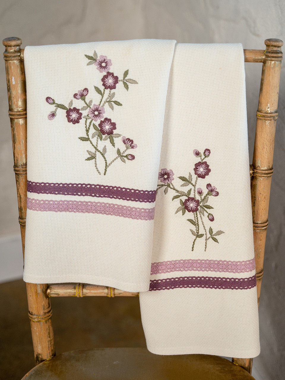 Ella Embroidered Tea Towel Set of 2 - Ecru | Shop Beautiful