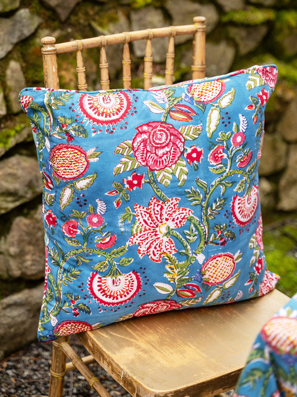 Mirabel Block Print Cushion Cover - Teal | Shop Beautiful Designs