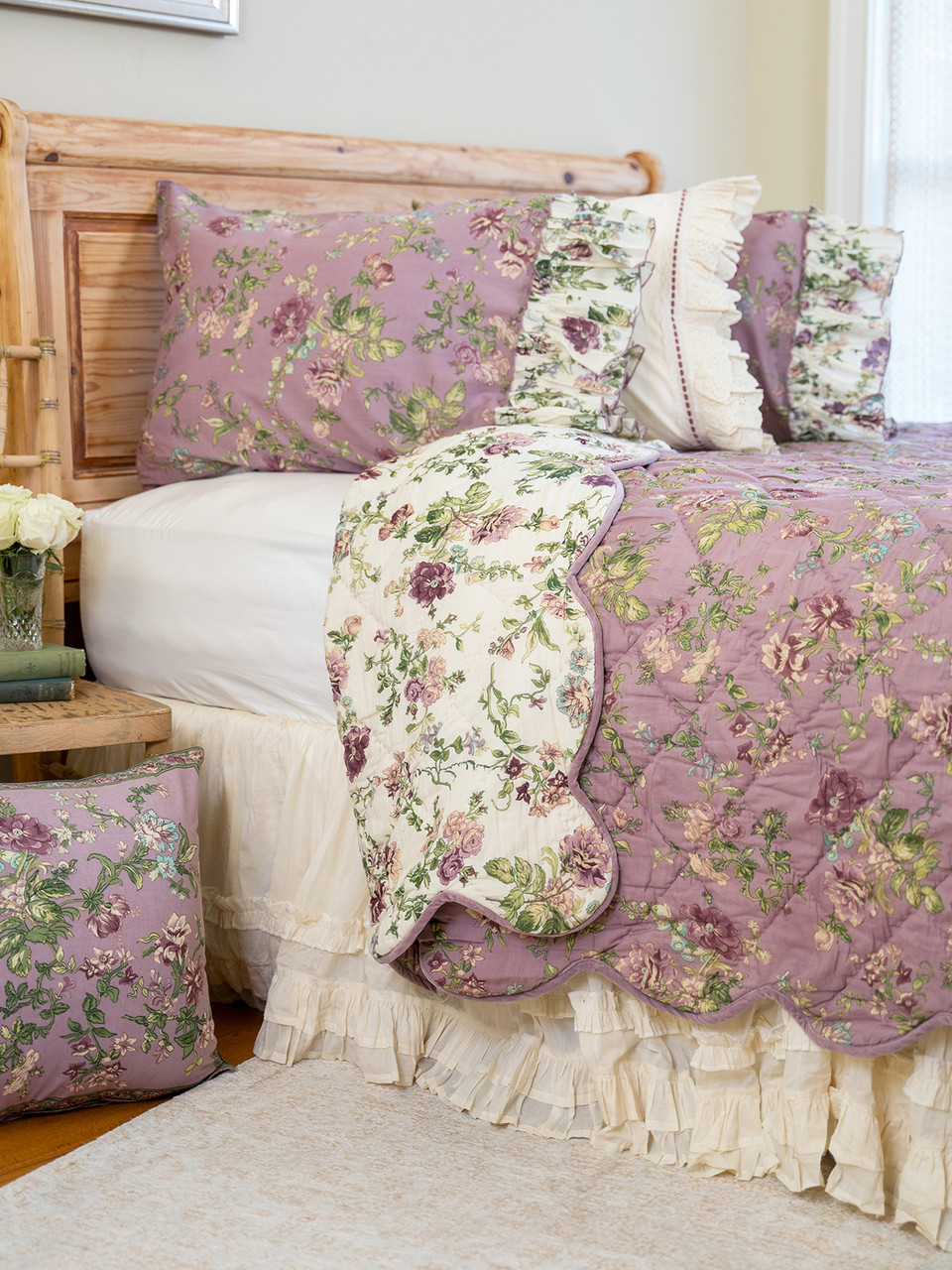 Montgomery Ward Emily Floral Chenille Bedspread – Queen Size Cotton Quilt In Lavender, Hotel Luxury Style