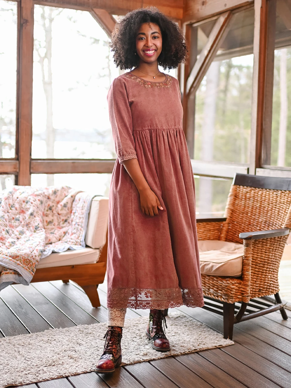 green emerald velvet dress Fall Adventure Babydoll Corduroy Dress In Camel