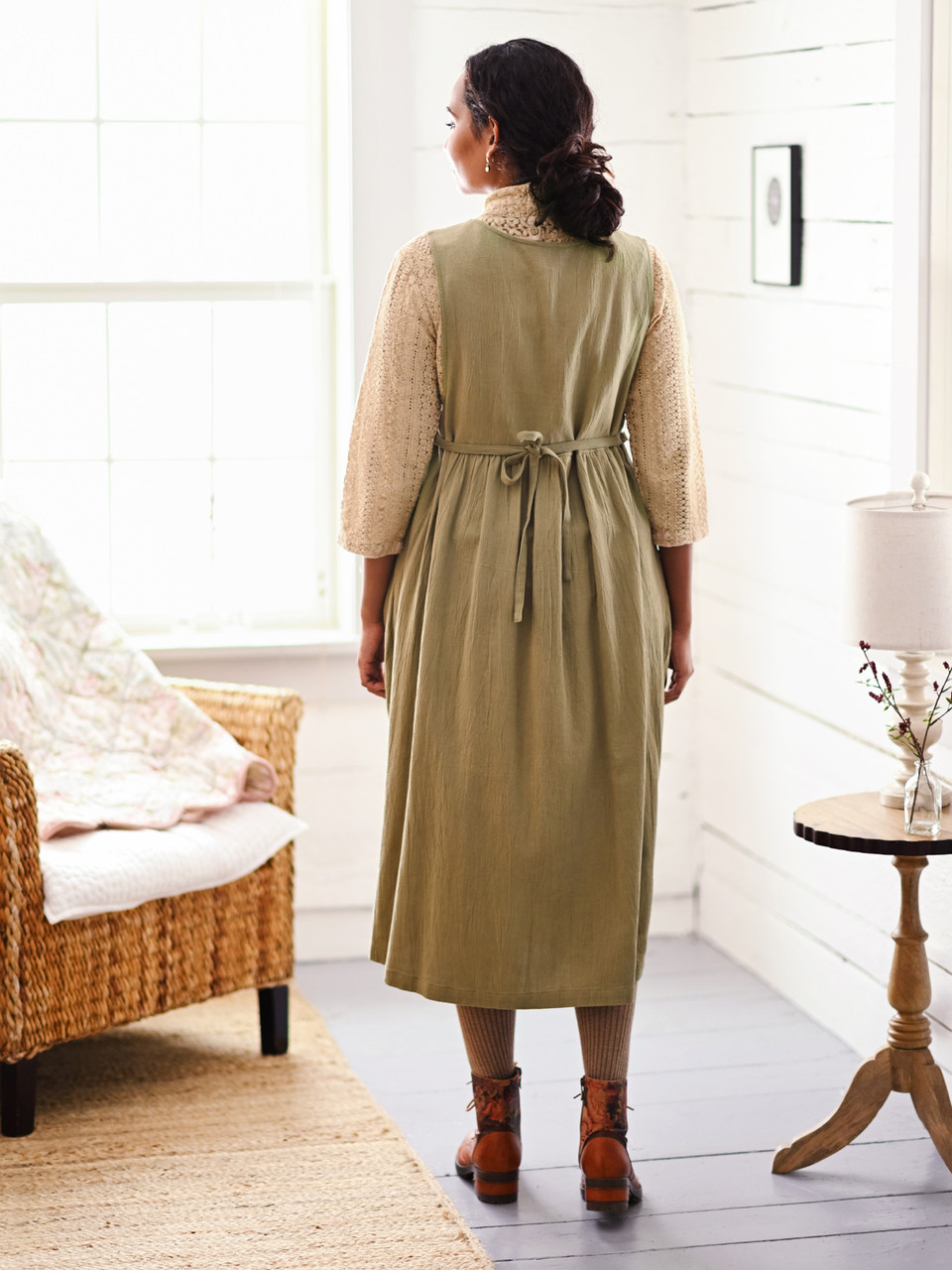 Sunflower Pinafore Dress - Light Sage | Shop Beautiful Designs by