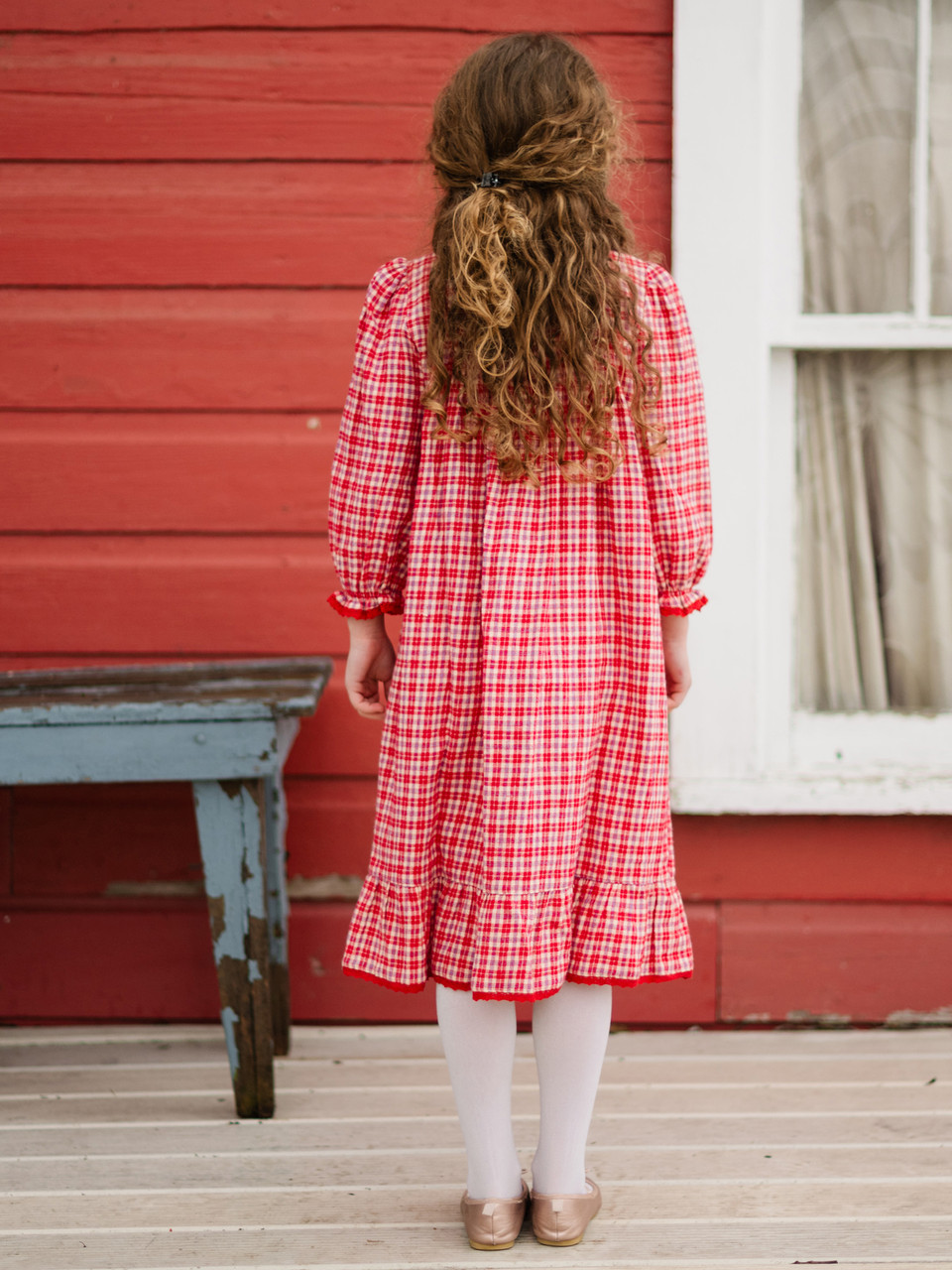 Farmgirl's Plaid Kids Dress - Red Ecru | Shop Beautiful Designs by