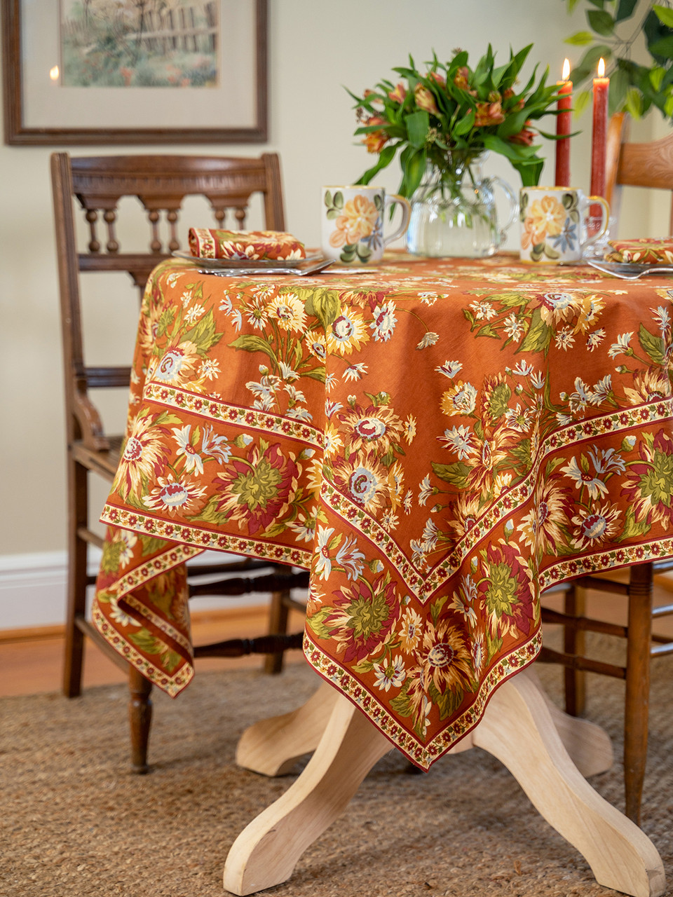 Masurelフランスビンテージシーツ Marguerite Tablecloth - Rust | Shop Beautiful Designs by April Cornell