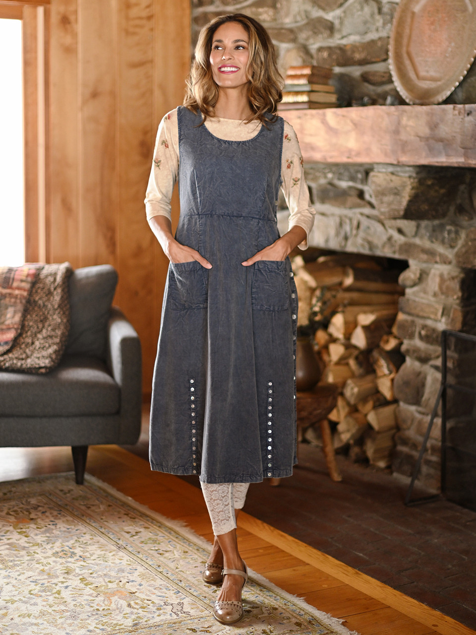 Quarry Stone Pinafore Dress - Slate | Shop Beautiful Designs by
