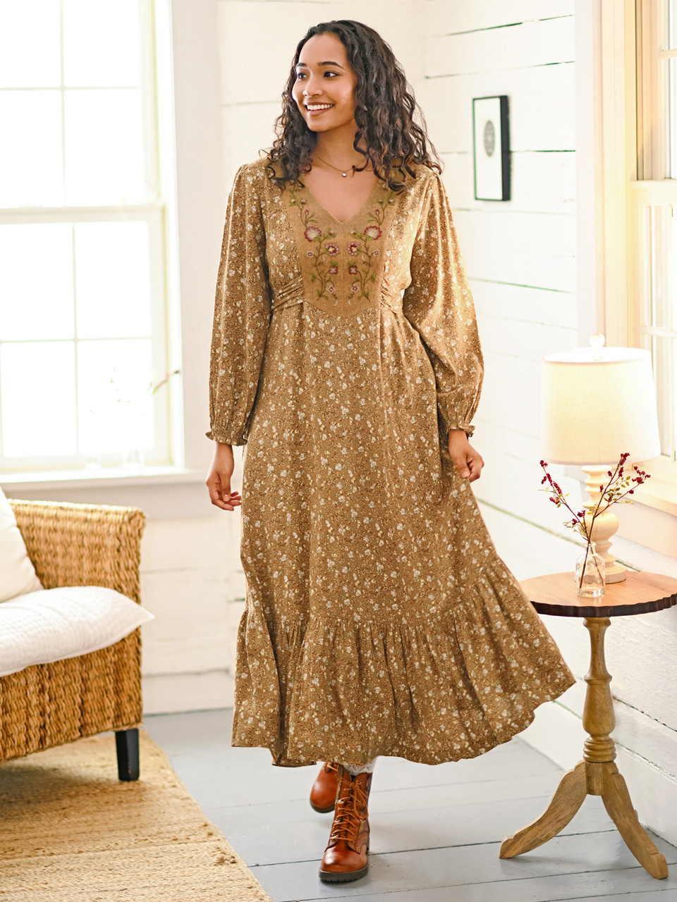 Henrietta Prairie Dress Ochre | Size M | April Cornell
