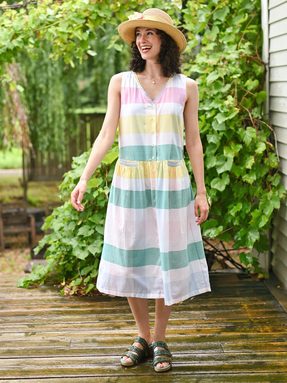 green check dress 100% Cotton Forest Green Plaid Mini Dress - All Dresses main image 1