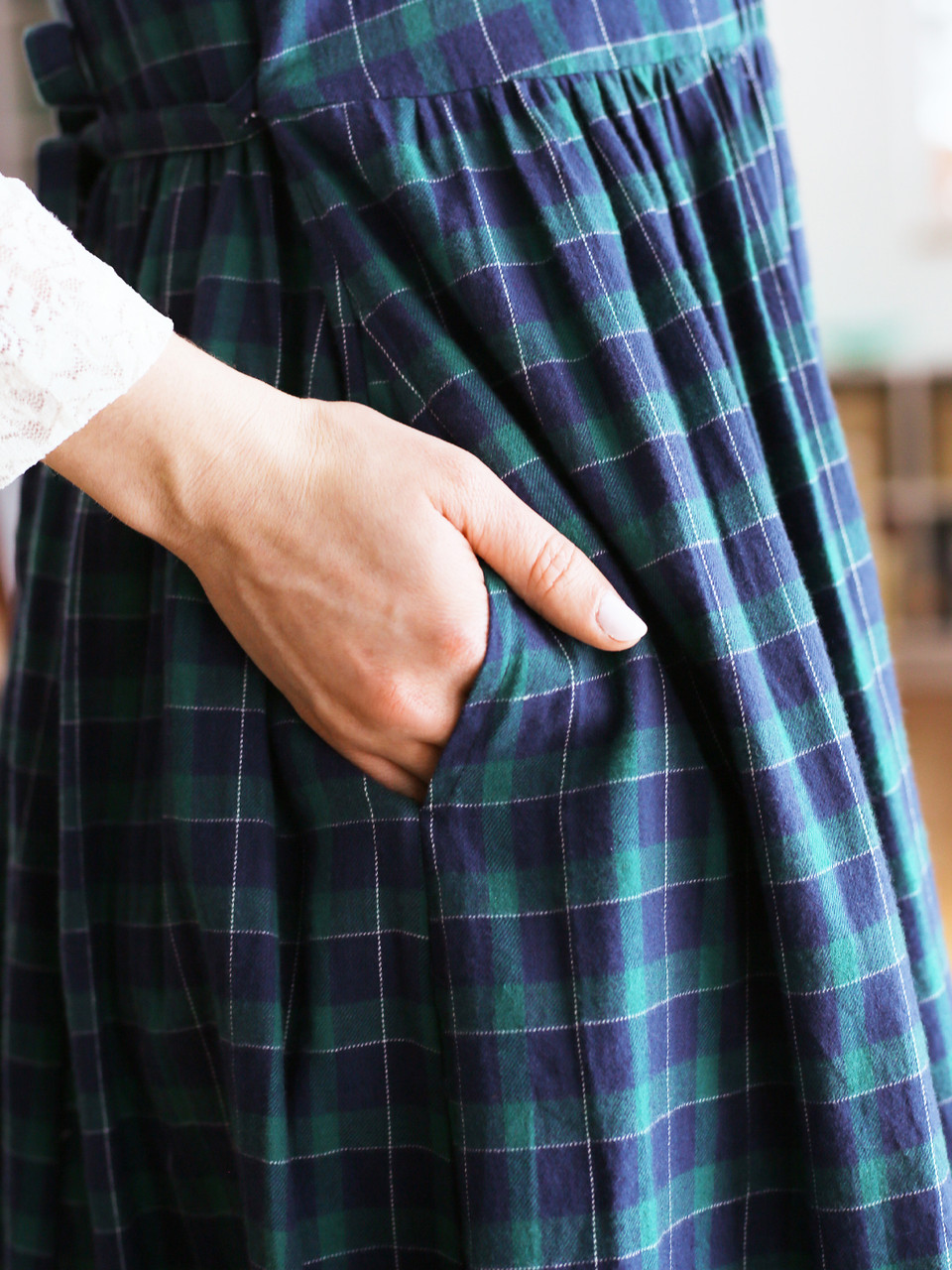 Juniper Check Pinafore Dress - Navy Green | Shop Beautiful Designs