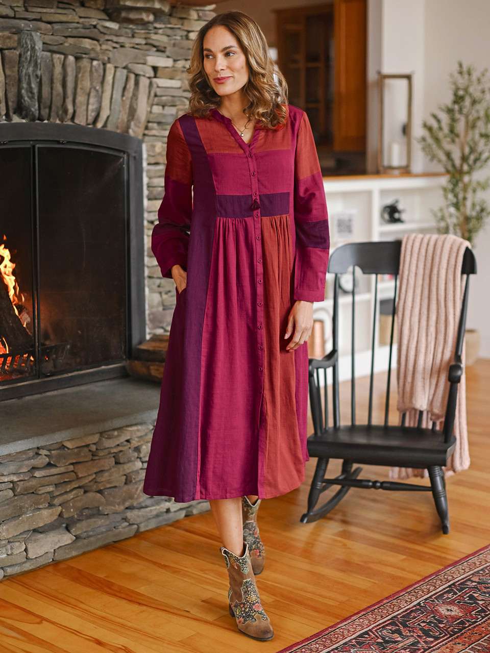 magenta color dress Paintbrush Multi | Size XL Comfortable midi bridesmaid dress with ruffle and ties Magenta Prom Dresses - Long
