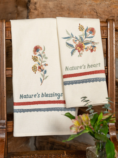 Nature's Beauty Embroidered Tea Towel Set of 2