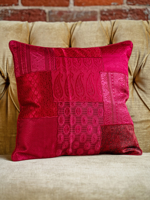 Opulent Brocade Cushion Cover - Dark Pink