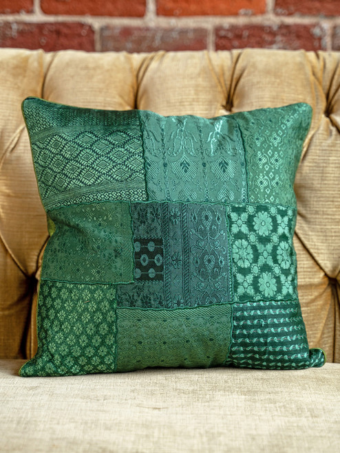 Opulent Brocade Cushion Cover - Forest Green