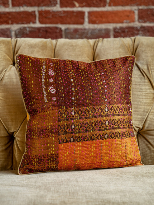 Luxurious Kantha Cushion Cover - Terracotta
