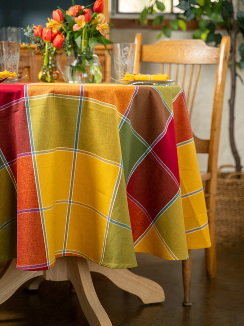 Colorblock Plaid Round Cloth - Multi
