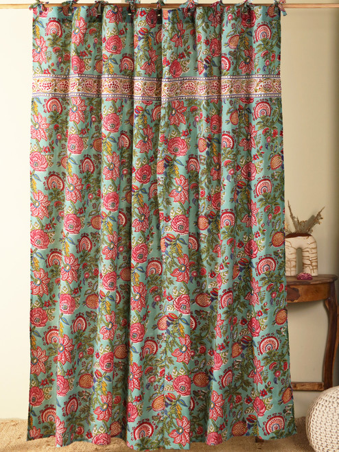 Mirabel Block Print Curtain - Teal