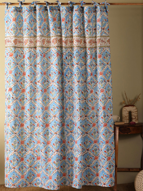 Francesca Block Print Curtain - Light Blue
