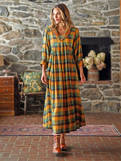 Boreal Check Dress - Green Gold