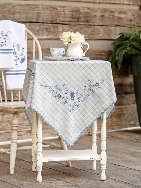 Blue Note Embroidered Tea Cloth - Blue