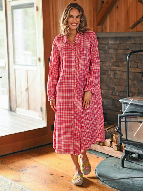Farmgirl's Plaid Nightshirt - Red Ecru