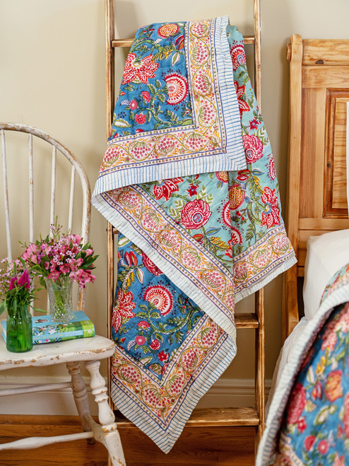 Mirabel Block Print Throw - Teal