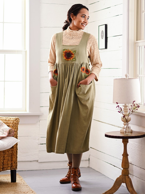 Sunflower Pinafore Dress - Light Sage