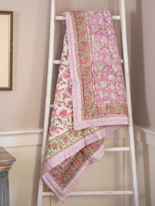 Gracie Block Print Throw - Lavender